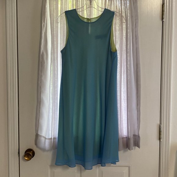 Boutique Geary Roark Kamisato Sleeveless Dress blue/lime green w/scarf - Size 10 - Picture 6 of 13